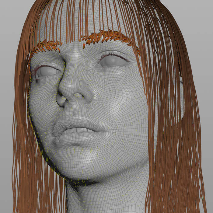 Realistic human 3D model hair and teeth all hair guides anatomy for sculptors